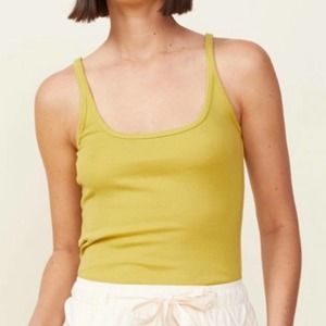 NWT Monrow Womens Rib‎ Strappy Tank Top Small Cotton Modal Blend Sunny Yellow